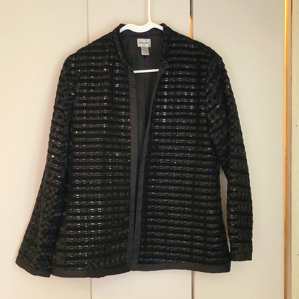 Chico's Black Sequin and Velvet Formal Blazer